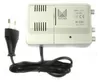 A white antenna amplifier splitter with a black power cord and plug on a white background. Voir les images du produit