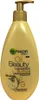 A product shot of a bottle of Garnier Body Oil Beauty nourishing milk. Produktbild-Vorschau