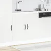 A close-up view of a white kitchen cabinet with black handles, a sink, and a faucet. Produktbild-Vorschau