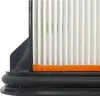 Close-up of a pleated filter with black and orange trim. Produktbild-Vorschau