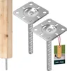 A wooden post and two metal post anchors on a white background. Anteprima dell’immagine prodotto