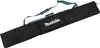 A black tool bag with teal accents and a shoulder strap, lying diagonally on a white background. Produktbild-Vorschau
