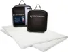 Two black storage bags with the Centa-Star logo and product information are placed behind two folded white duvets. Produktbild-Vorschau