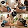 Collage of four images showing different sizes of Lumaland beanbag chairs with people using them in various settings. Voir les images du produit
