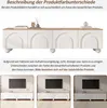 A product image showing a white TV stand with wooden accents, presented with descriptive text and multiple views. Anteprima dell’immagine prodotto