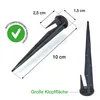 Product image showing garden stakes for a robotic lawnmower boundary wire, with dimensions and features indicated. Produktbild-Vorschau