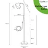 A technical drawing of a floor lamp with dimensions and branding. Anteprima dell’immagine prodotto
