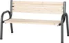 A park bench with wooden slats and metal legs, shown against a white background. Produktbild-Vorschau