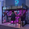 Lit mezzanine 90x200 cm avec éclairage LED, bureau, Voir les images du produit 1