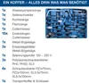 A list of tools and their quantities, alongside an image of a tool case filled with tools. Produktbild-Vorschau