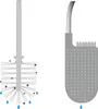 Diagrams showing two types of toilet brushes, one with bristles and one with rubber-like nubs, with water droplets and particles depicted. Podgląd zdjęcia produktu