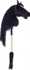 A black hobby horse on a stick with a brown bridle and a white marking on its forehead, set against a white background. Anteprima dell’immagine prodotto
