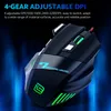 A gaming mouse with glowing green accents against a dark, blurred blue background with light streaks. Produktbild-Vorschau