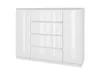 A white, high-gloss dresser with four drawers and two cabinet doors, presented against a white background. Produktbild-Vorschau