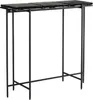 A black console table with a glass top and a metal frame, shown against a white background. Produktbild-Vorschau