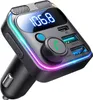 A close-up, angled shot of a car Bluetooth FM transmitter plugged into a car's power outlet. Produktbild-Vorschau