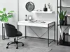 A modern home office setup with a white desk and black chair. Voir les images du produit