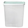 A clear, front-facing studio shot of a transparent plastic food storage container with a light blue lid. Produktbild-Vorschau