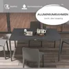 An outdoor dining table and chairs set on a wooden deck. Produktbild-Vorschau