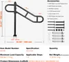 A diagram of a black metal handrail with dimensions and accessories listed. Náhled obrázku produktu