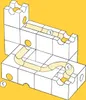 A 3D illustration of a marble run toy made of white blocks with a yellow path for marbles. Náhľad obrázku produktu