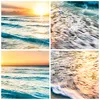 A collage of four images showing ocean waves and a sunset. Produktbild-Vorschau