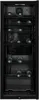 Inside view of a black wine cooler with bottles on shelves. Anteprima dell’immagine prodotto