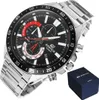 A close-up studio shot of a Casio Edifice watch with its box. Voir les images du produit