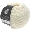 A ball of cream-colored yarn with a black label. Produktbild-Vorschau