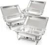 Multiple stainless steel chafing dishes are arranged in a studio setting against a white background. Voir les images du produit