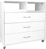 A white cosmetic and podiatry cart with three drawers and an open shelf compartment on top, shown against a white background. Náhled obrázku produktu