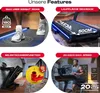 A collage of four images showcasing different features of a treadmill. Produktbild-Vorschau
