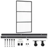 A sliding door with its hardware components laid out below it on a white background. Podgląd zdjęcia produktu
