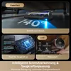 A collage of images showcasing a cordless vacuum cleaner's features, including its ability to clean under furniture, its intelligent dirt detection system, and an LCD display. Produktbild-Vorschau