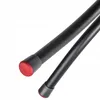 Close-up of the bottom ends of two black metal legs with red and black caps. Produktbild-Vorschau
