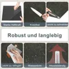 A collage of images showcasing the features of vinyl flooring, including its adhesive strength, scratch resistance, ease of cutting, cleaning, water resistance, and heat resistance. Náhled obrázku produktu