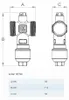 Technical drawing with dimensions and a table of measurements for a valve. Produktbild-Vorschau