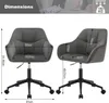 A diagram showing the dimensions of a dark gray office chair with a black base and wheels. Produktbild-Vorschau