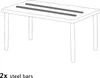 An illustration of a table with two steel bars on top, and text indicating '2x steel bars'. Anteprima dell’immagine prodotto