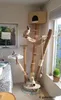 Two cats are playing on a multi-level cat tree made of bamboo in a sunlit room. Podgląd zdjęcia produktu