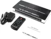 A black HDMI switch and audio extractor with its accessories and user manual are laid out on a white background. Náhled obrázku produktu