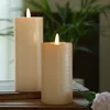 LED Kerze LINA - Rustik-Optik - Echtwachs - 3D Flamme - H: 19cm - D: 7cm - Batterie - Timer - rosa Produktbild-Vorschau