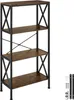 A freestanding four-shelf bookcase with a rustic brown wood finish and black metal frame. Produktbild-Vorschau