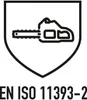 A shield icon with a chainsaw inside, and text below. Produktbild-Vorschau