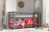 A child's loft bed with fire truck themed curtains in a bedroom. Produktbild-Vorschau