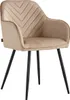 A single beige upholstered dining chair with black metal legs, shown against a white background. Náhľad obrázku produktu