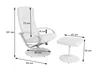 A white recliner chair and ottoman with dimensions indicated by measurement lines and text. Produktbild-Vorschau