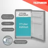 A refrigerator with its door open, showing internal compartments and features. Text overlays highlight specifications. Produktbild-Vorschau