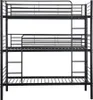 A black metal triple bunk bed is shown against a white background. Voir les images du produit