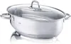 A stainless steel oval pot with a glass lid, shown on a white background. Produktbild-Vorschau